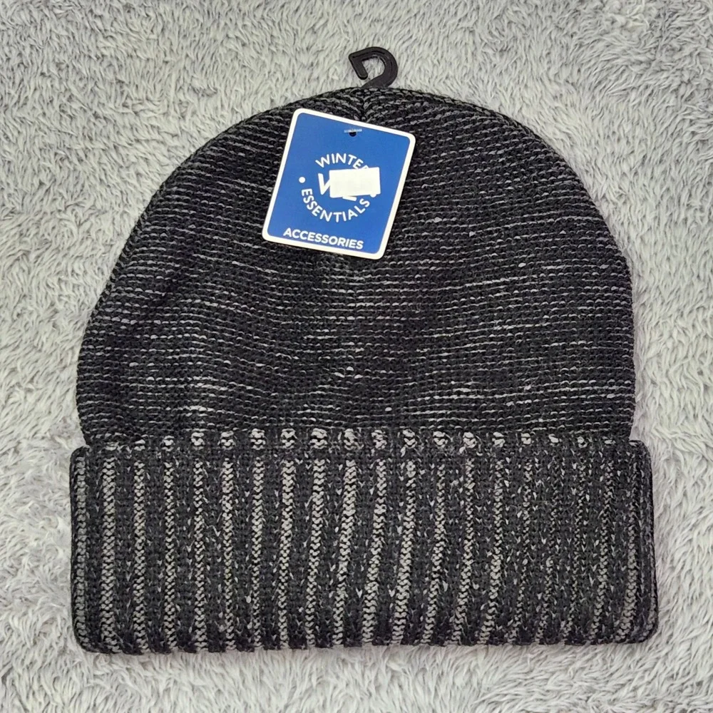 Winter Essentials‎ Beanie Mens One Size Gray Marled Knit Cuffed Hat 11MKR00391